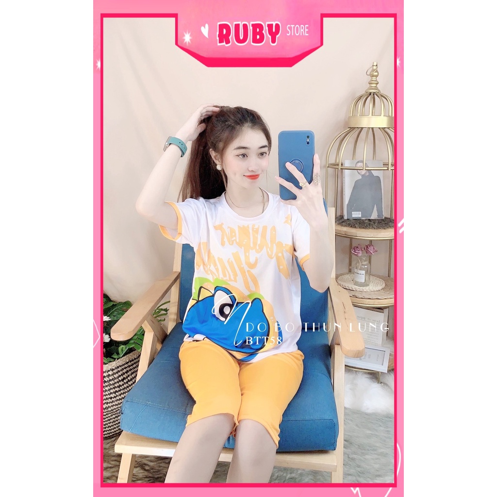 Đồ bộ nữ mặc nhà chất thun mềm mịn in hình hoạt hình dễ thương Đồ bộ thun lửng BTT58