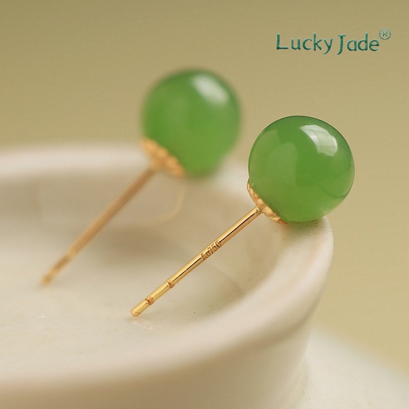 Bông Tai Mạ Vàng 18k Đính Ngọc Bích Sang Trọng