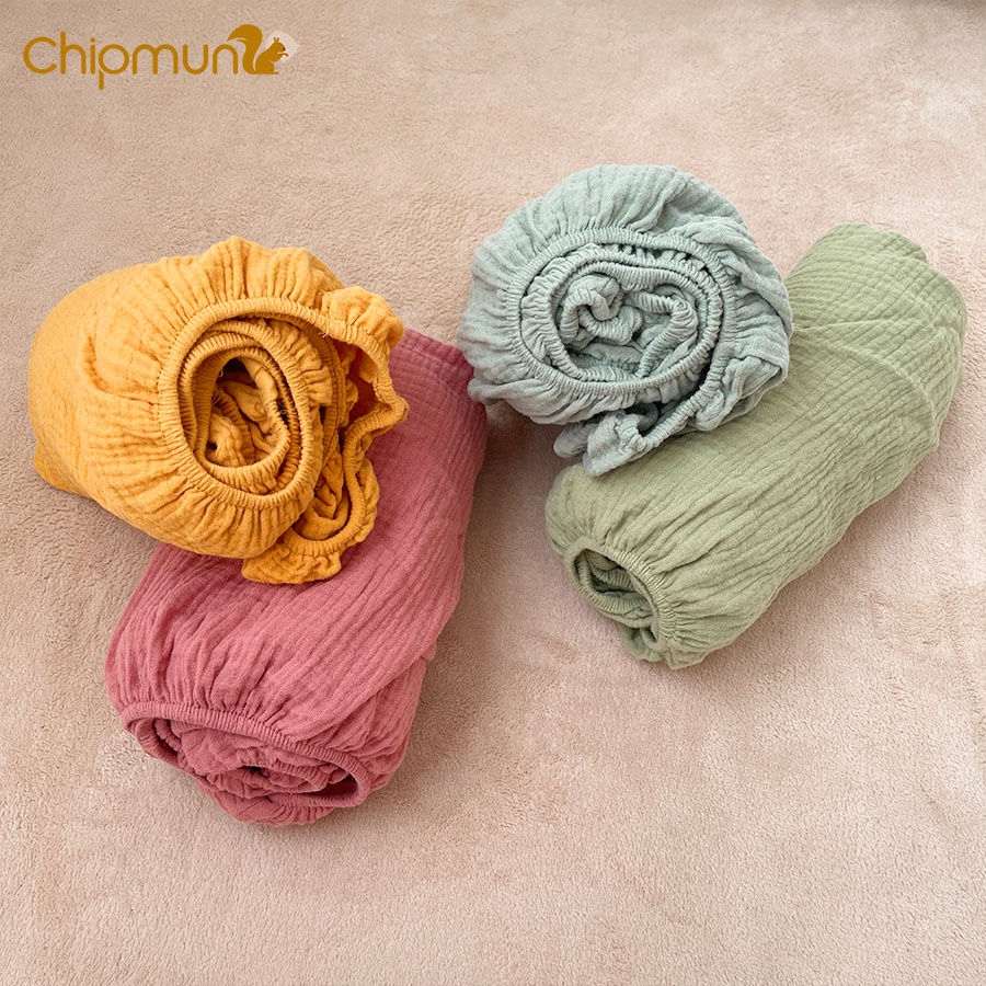 Ga chun bọc nệm xô muslin organic CHIPMUNK dùng cho cũi bé sơ sinh