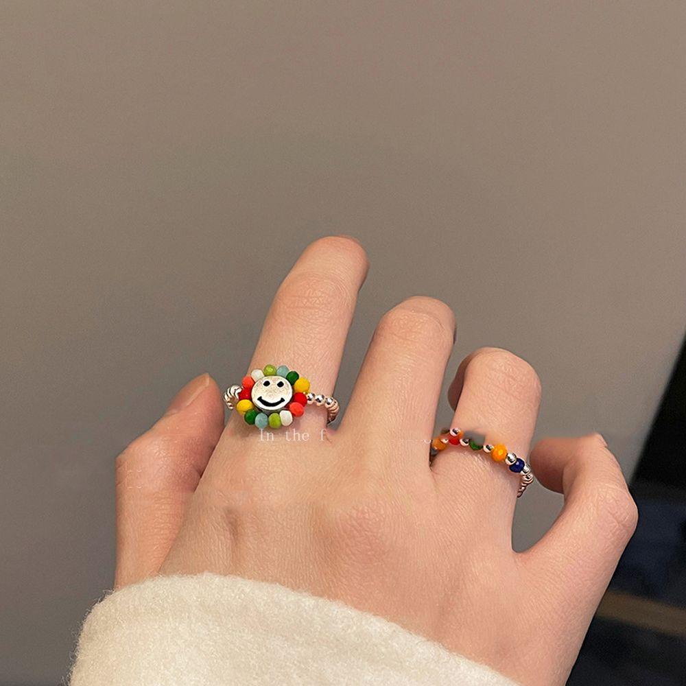 Nhẫn Thời Trang Có Thể Điều Chỉnh Kích Thước Đính Hạt Hình Mặt Cười Sang Trọng