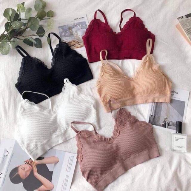 (A821) áo bra cotton tăm viền ren