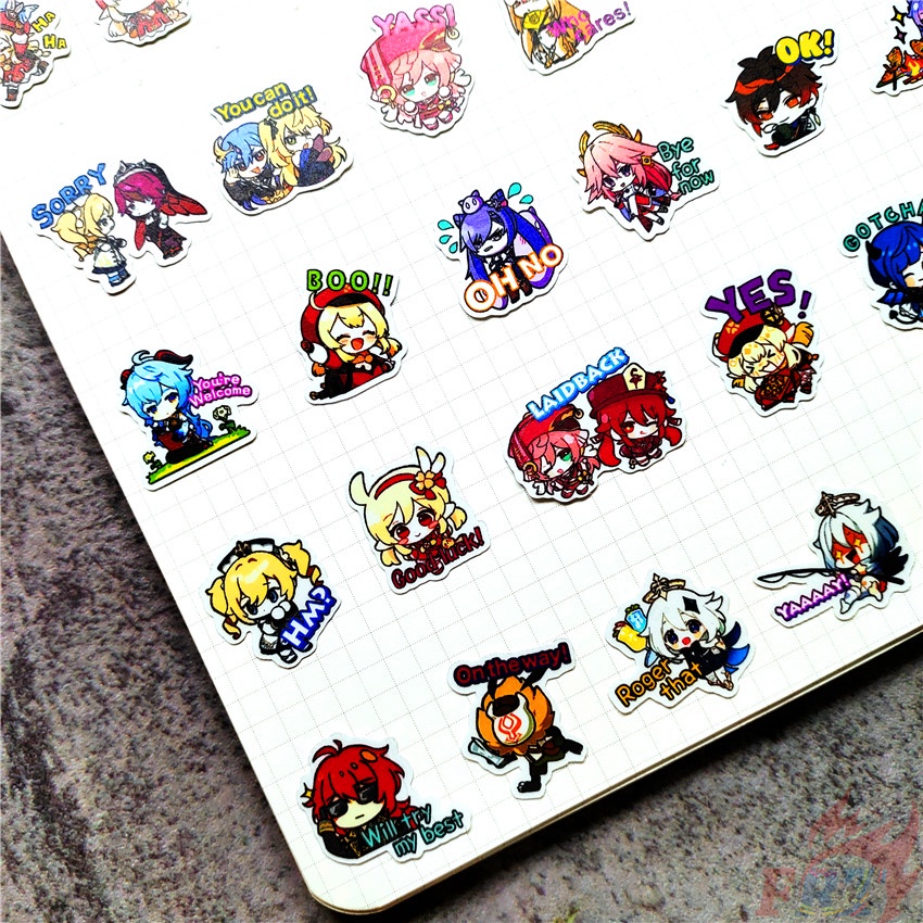 60Pcs/Set ★★★ Q Genshin Impact Q-5 Mini Diary Manual Stickers ★★★ DIY Fashion Scrapbooks Album Decor Decals Stickers