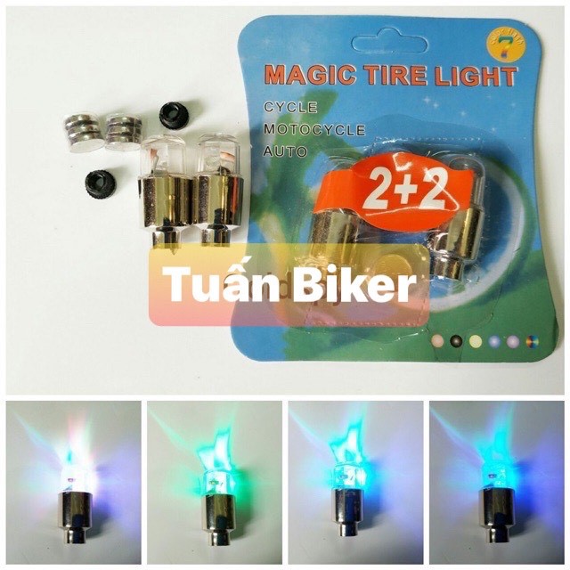 Đèn Led Chân Van 7 màu gắn xe máy, xe đạp &lt; Giá 1 Đôi&gt; Tặng kèm pin dự phòng