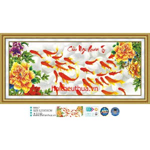 Tranh Thêu Cửu Ngư Quần Tụ 88867 123x55cm, chưa thêu