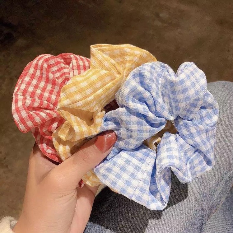 Dây Buộc Tóc Scrunchies Cột Tóc Caro Vải Đẹp Nhiều Màu Co Giãn Dễ Thương N08