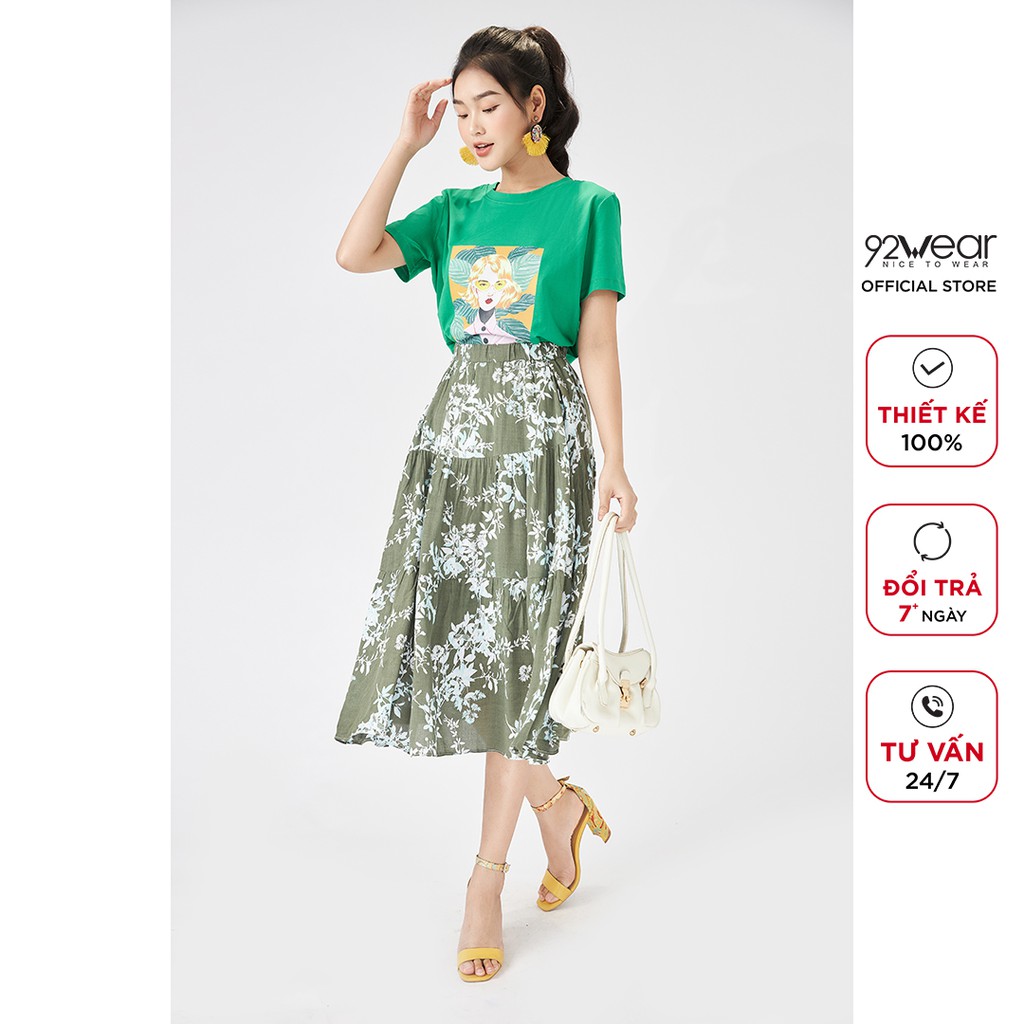 Chân váy dài 92WEAR nhiều màu dáng xòe rút dúm bèo JDW0746
