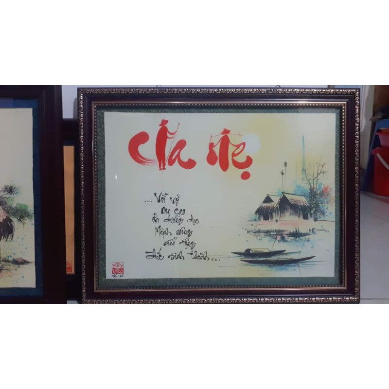 Tranh thư pháp chữ Cha Mẹ - Viết theo yêu cầu.