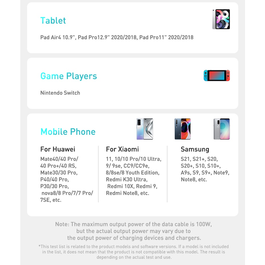 Dây Cáp Sạc Nhanh Baseus PD 100W USB C Sang USB Type C Cho Xiaomi POCO X3 Pro Samsung