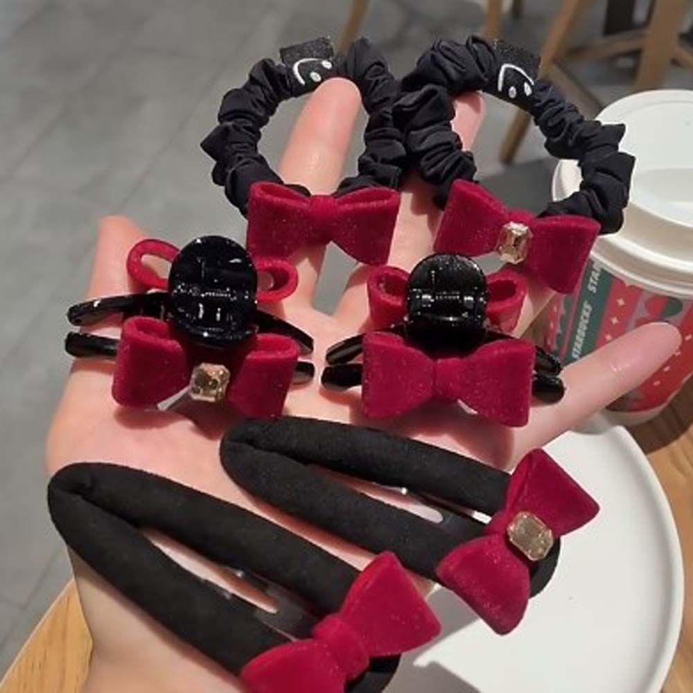 Kẹp Tóc Nơ Bướm Đỏ Mặt Cười Vải Nhung WMES15H|Dây Buộc Tóc Thắt Nơ Xinh Xắn Cho Nữ