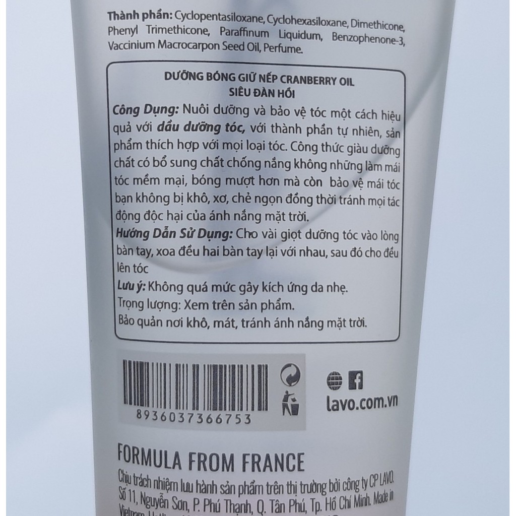Dưỡng bóc giữ nếp tóc siêu đàn hồi Lavox Hair Coat Containing Granberry oil 60ml