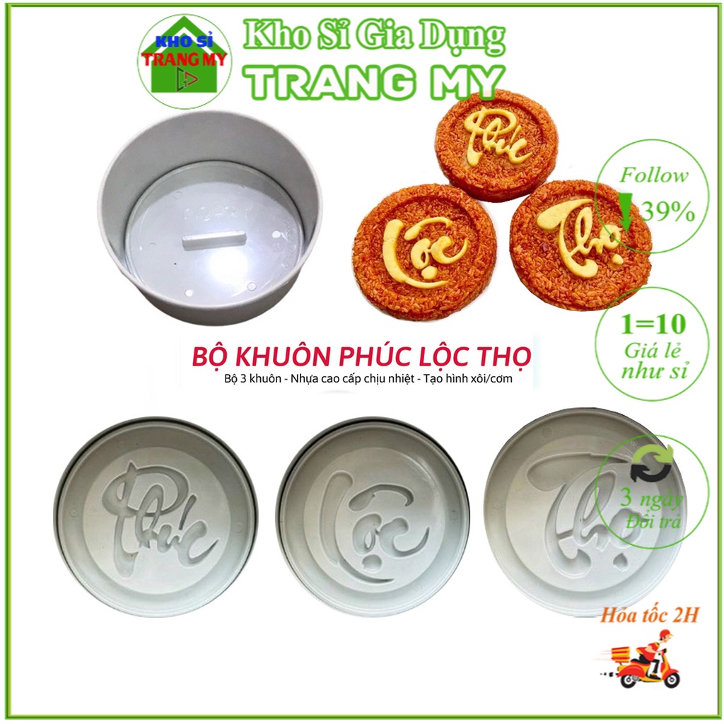 Khuôn Xôi - Cơm - Làm Bánh Chữ Phúc Lộc Thọ Bằng Nhựa An Toàn Thực Phẩm Chịu Lực, Nhiệt Đa Năng, Tiện Lợi