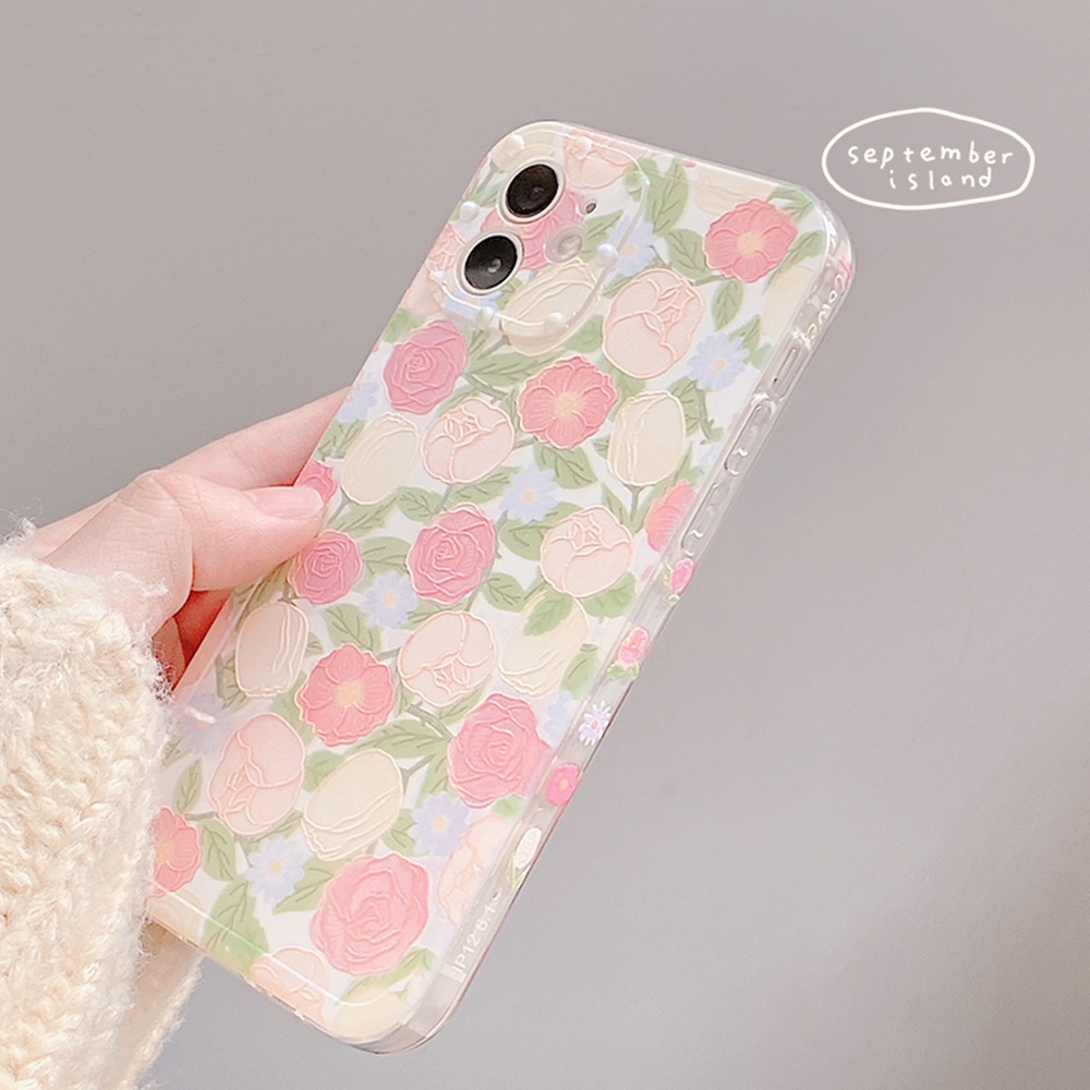 Ốp Điện Thoại TPU Dẻo Họa Tiết Hoa Đính Ngọc Trai Chống Sốc Kèm Vòng Đeo Tay Cho IPhone 14 13 12 11 Pro Max X Xs XR 8 7 Plus