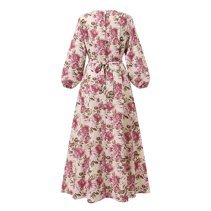 Zanzea Đầm Maxi Tay Dài Hoạ Tiết Hoa Thêu Cho Phụ Nữ Islam