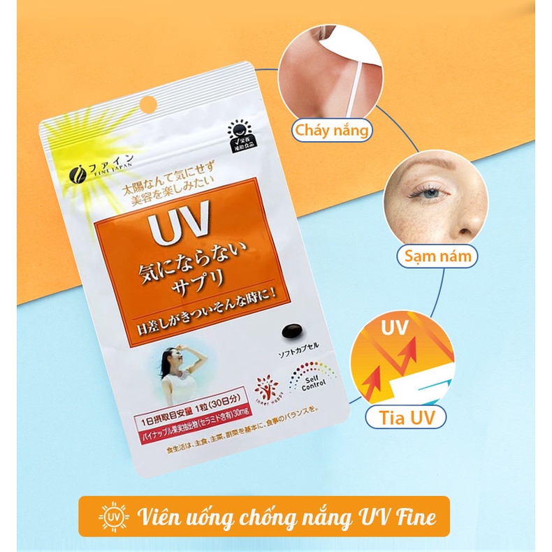 Viên uống chống nắng UV Fine Japan bảo vệ da tối ưu, hạn chế sạm nám, tàn nhang, tăng đề kháng da TM-UV01