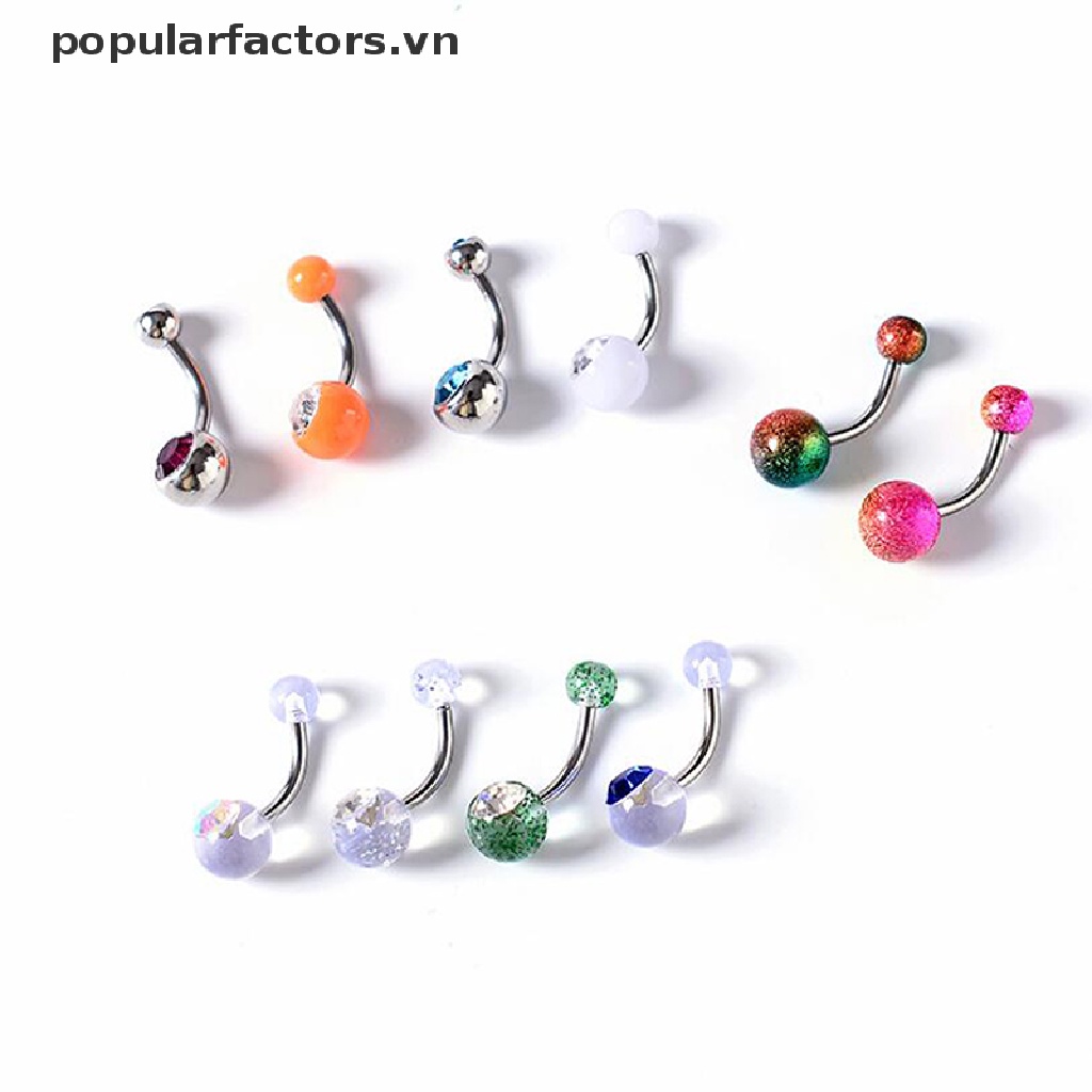 Set 10 khuyên rốn đính đá 14g nhiều màu sắc cá tính