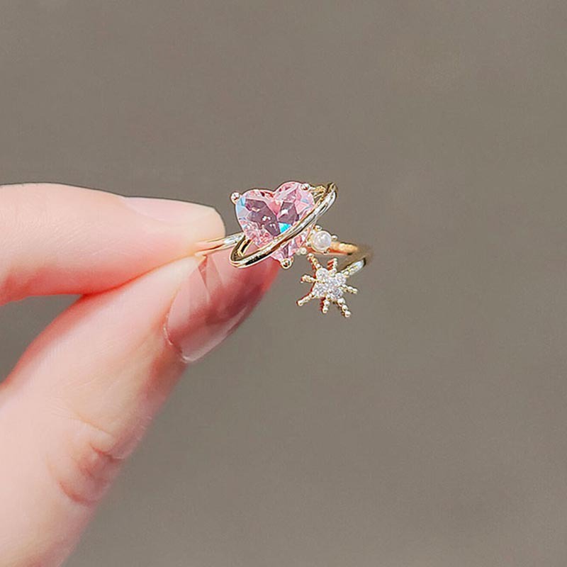 Nhẫn Hở Đính Đá Pha Lê Hồng Trái Tim Dễ Thương Thanh Lịch Dành Cho Nữ