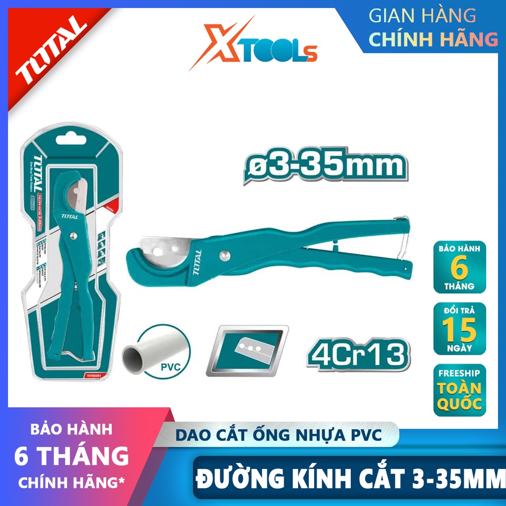 Dao cắt ống nhựa pvc Total THT53351 | Dụng cụ cắt ống nhựa PVC Chiều dài: 210mm Đường kính cắt: 3-35mm, dùng để cắt các