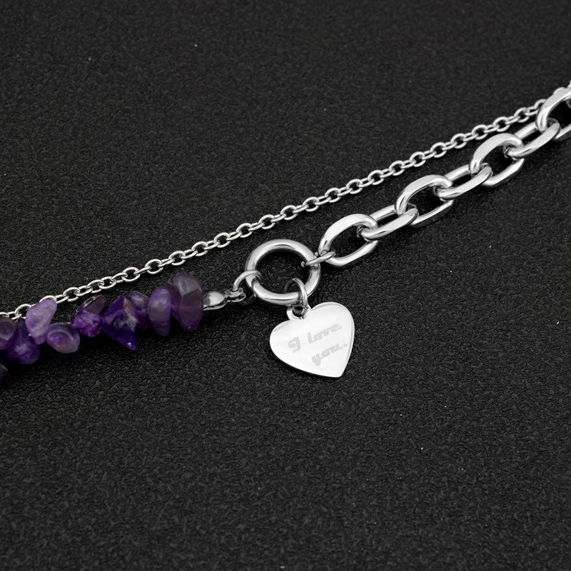 Vòng Đeo Tay Bằng Thép Titan Đính Đá Thạch Anh Tím Phong Cách Hip Hop Dành Cho Nam Và Nữ