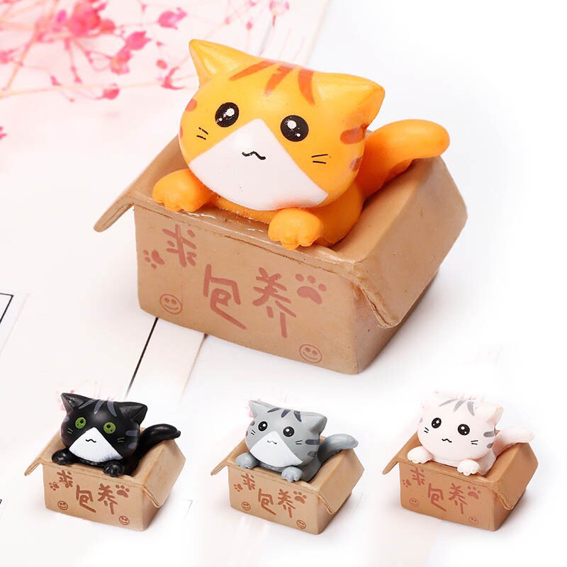 Tiểu cảnh mèo ngồi hộp trang trí sen đá, xương rồng, terrarium, charm slime, cây cảnh mini, cây để bàn, đồ trang trí