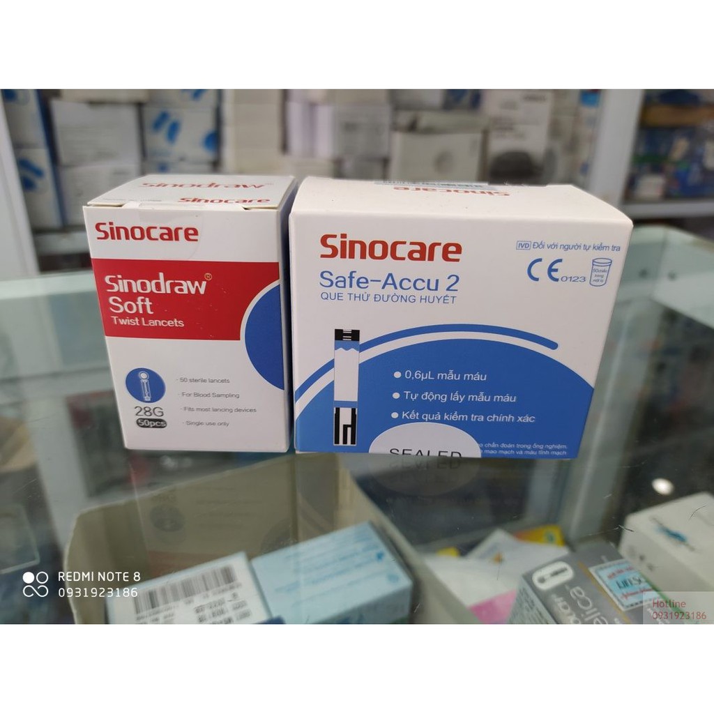 Máy đo đường huyết Sinocare Safe-Accu 2 tặng kèm 50 test thử + 50 kim chích máu