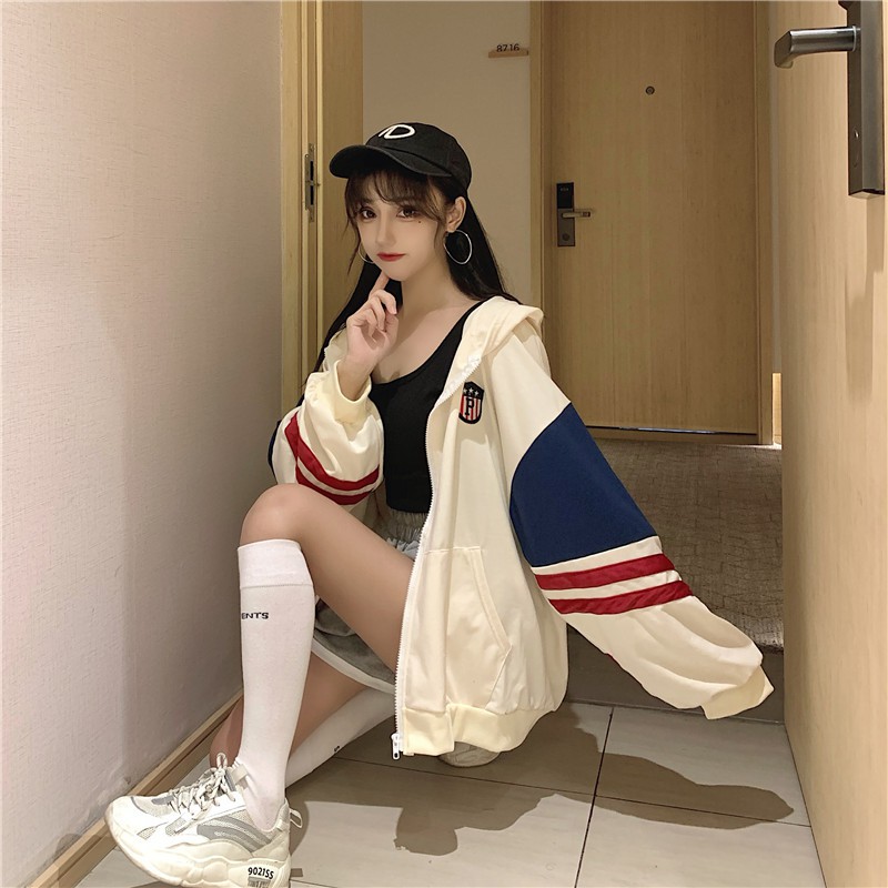 Áo Khoác Dài Tay Có Mũ Phối Khóa Kéo Năng Động Thời Trang Dành Cho Nữ | BigBuy360 - bigbuy360.vn