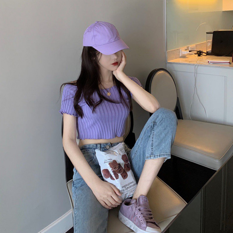 Xiaozhainv Áo dệt kim nữ dáng ôm tay ngắn thời trang gợi cảm