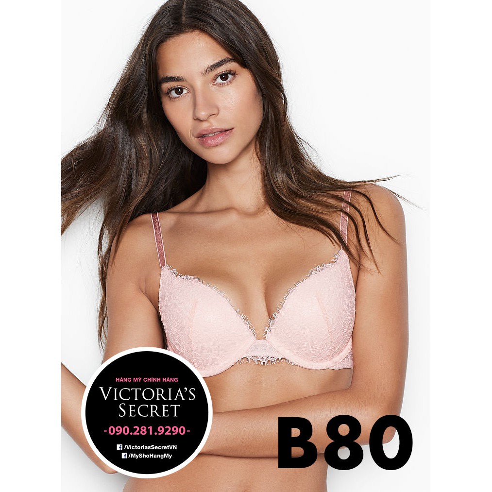 (Hàng Mỹ) 36B/B80 - Áo hồng Lace Pink (81) Dream Angels, nâng ngực, phối ren, lưới cá tính - Victoria's Secret