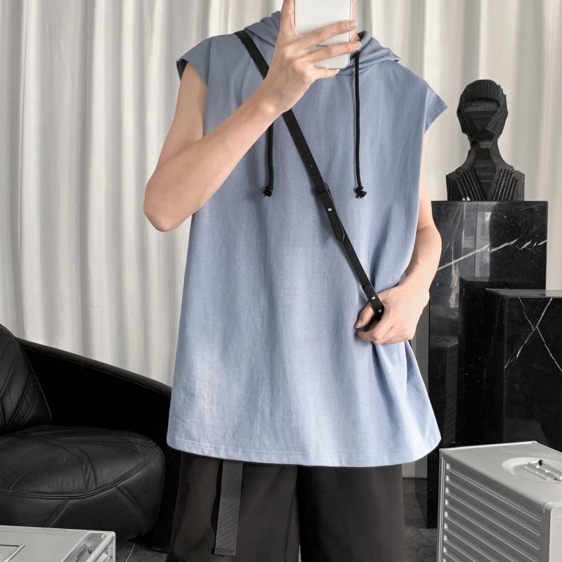 Áo Hoodie Nam Không Tay Dáng Rộng Màu Trơn Thời Trang Thể Thao Năng Động