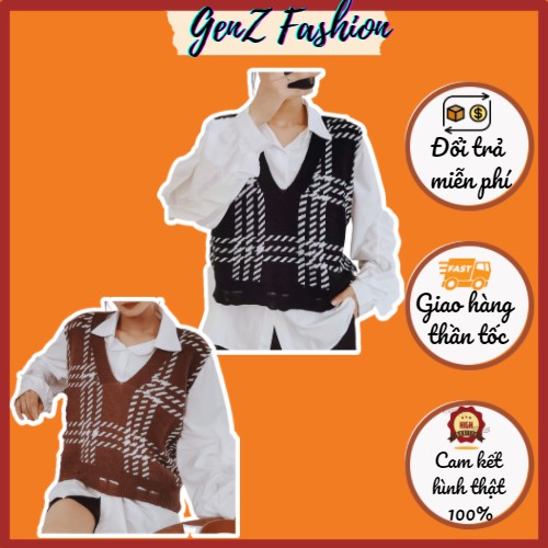 Áo Gile Len Kẻ Hàn Quốc Cổ V_Mã CD039_GenZ Fashion