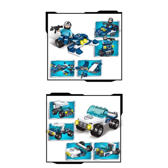 Bộ Xếp Hình OTO SWAT 350 Mảnh - 43 Tạo Hình, Đồ Chơi Lắp Ghép Xe Cảnh Sát, Láp ráp Robot, Trực Thăng