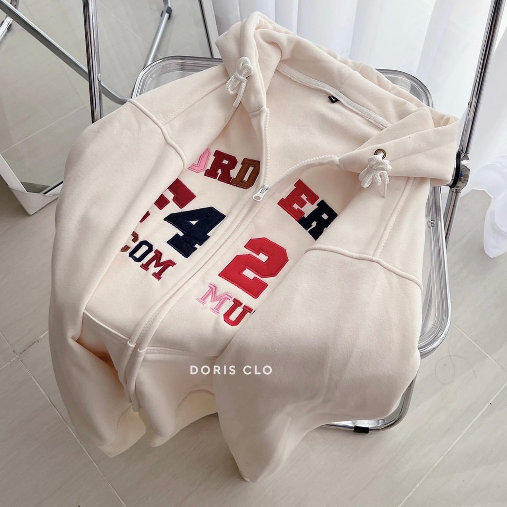 Áo Khoác Nỉ Nữ F426 Mũ 2 Lớp Áo Hoodie Nỉ Form Rộng Tay Bồng Khóa Kéo