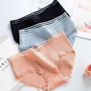 Quần lót nữ cotton gân tăm cạp lưới phối viền ren điệu đà quyến rũ