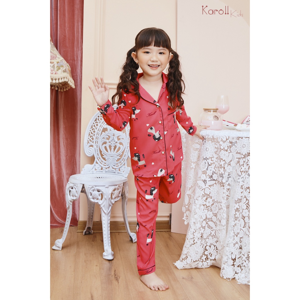 Bộ đồ Pijama KAROLL mặc nhà cho bé, họa tiết lông chó xù, họa tiết đơn giản dễ thương