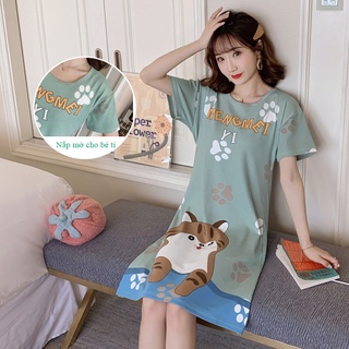 [Hình Thật] Váy/đầm bầu mặc nhà nhiều họa tiết chất cotton mịn cao cấp co dãn tốt kèm thiết kế cho con bú