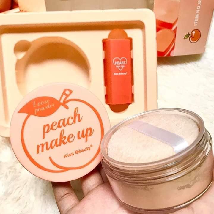 Set 2 món Kiss Beauty Peach ( phấn phủ bột + má hồng thỏi tim)