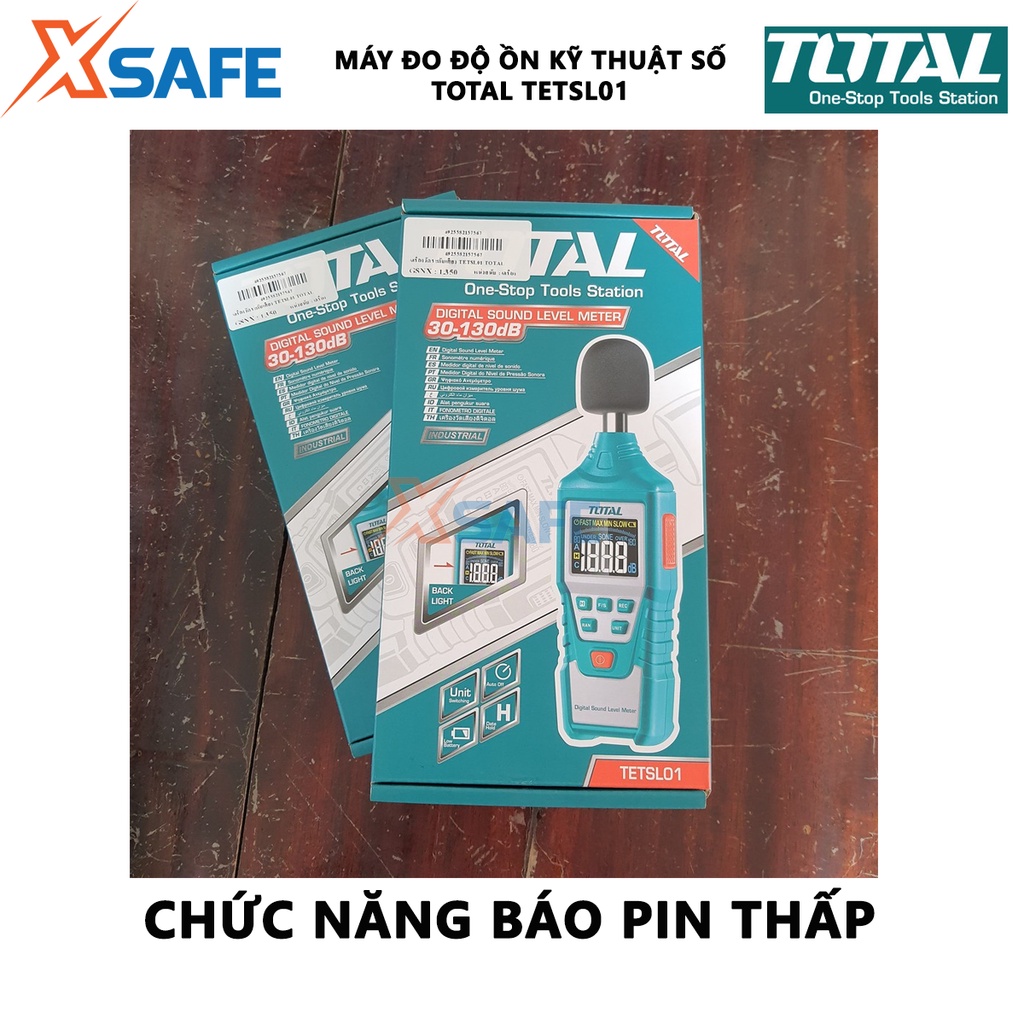 Máy đo độ ồn kỹ thuật số TOTAL TETSL01 Thiết bị đo tiếng ồn, phạm vi đo 30-130dB, độ ồn 50dB, chức năng đèn nền, báo pin