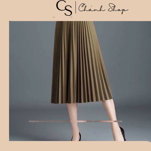 CHân váy xếp ly dài qua gối cạp chun