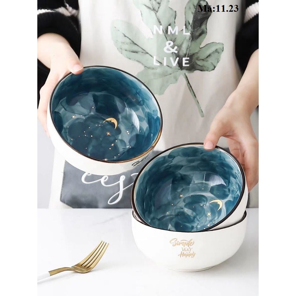 Bát úp mì màu hồng bằng sứ cao cấp, tô sứ vẽ tay, phụ kiện bàn ăn 11.23
