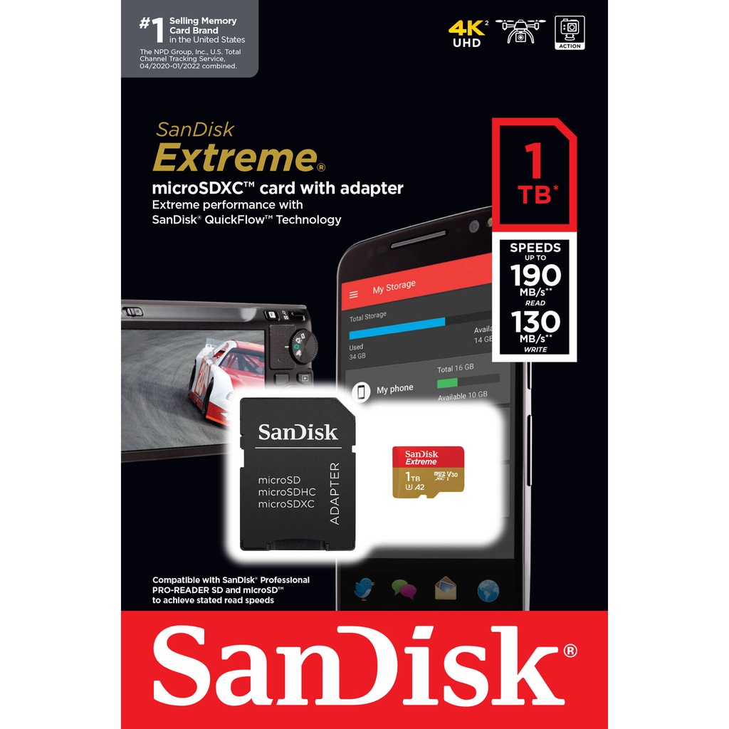 Thẻ nhớ MicroSDXC SanDisk Extreme A2 - 1TB V30 U3 4K Class 10 UHS-I 190MB/s 160MB/s