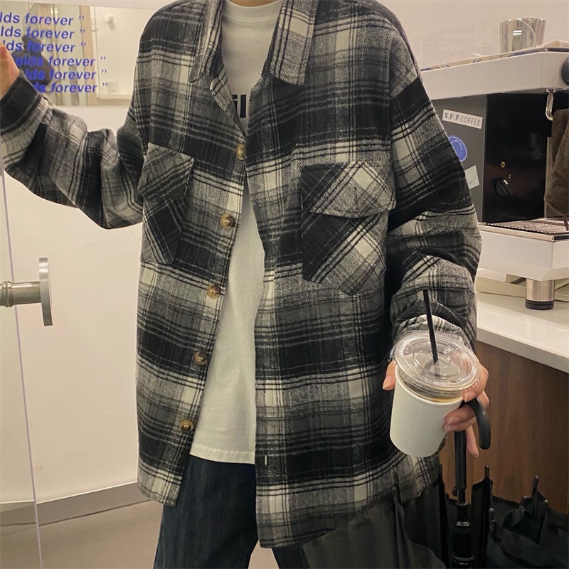 SUXI Áo Sơ Mi Nữ Ca Rô Dài Tay Cổ Bẻ Thời Trang Hàn