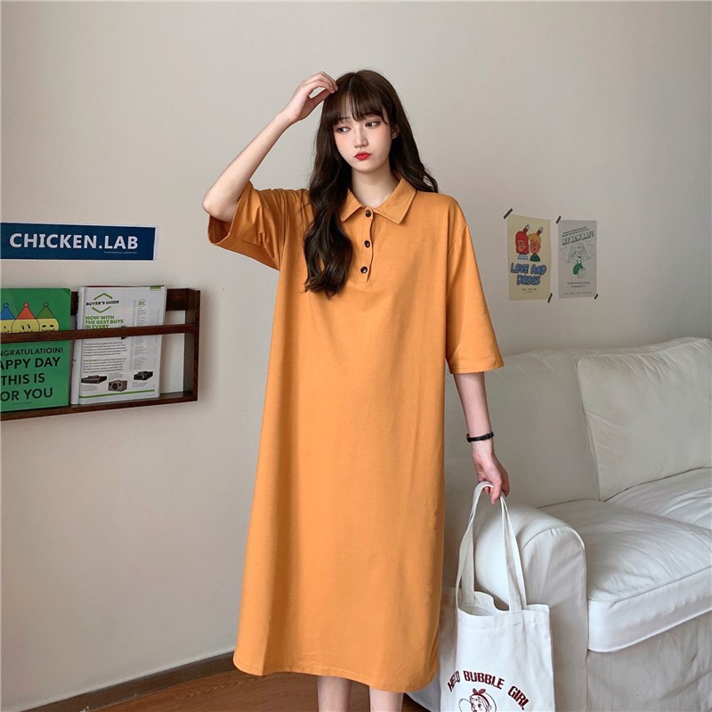 Đầm cổ polo dáng rộng dài phong cách mùa hè Hàn Quốc có 2 màu tùy chọn | BigBuy360 - bigbuy360.vn