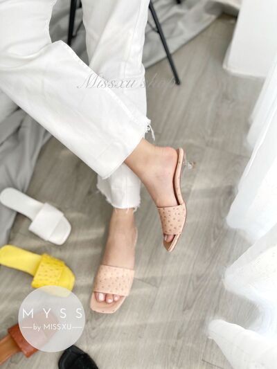 Giày guốc nữ quai ngang giả da đà điểu gót trong 3cm thời trang MYSS - SU107