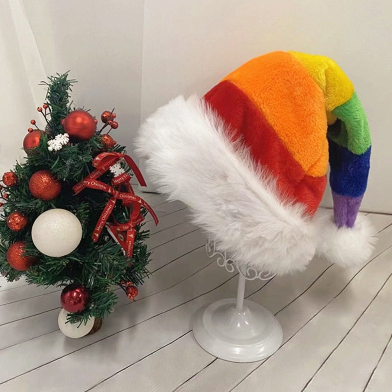 Mũ Len Beanie Mềm Mại Màu Sắc Cầu Vồng Phong Cách Giáng Sinh