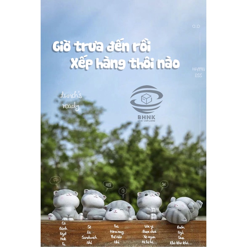 Set - Lẻ mô hình tượng 5 mèo con biểu cảm đáng yêu DECOR, trang trí bàn làm việc - xe Oto, quà tặng lưu niệm