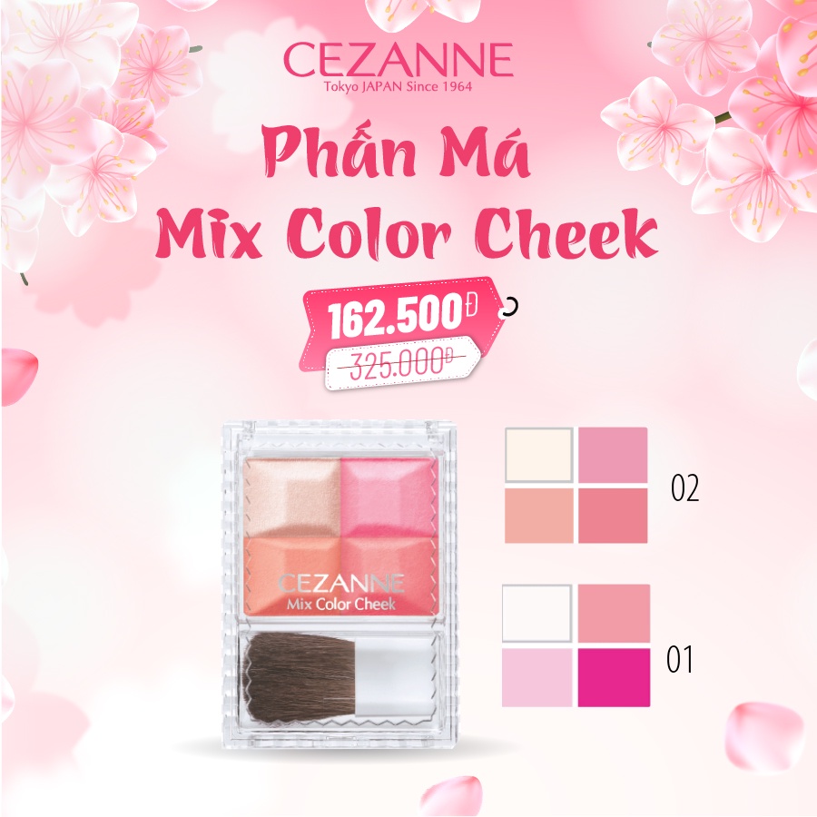 Phấn má hồng Cezanne Mix Color Cheek Nhật Bản mềm mịn chống thấm nước lâu trôi 8g
