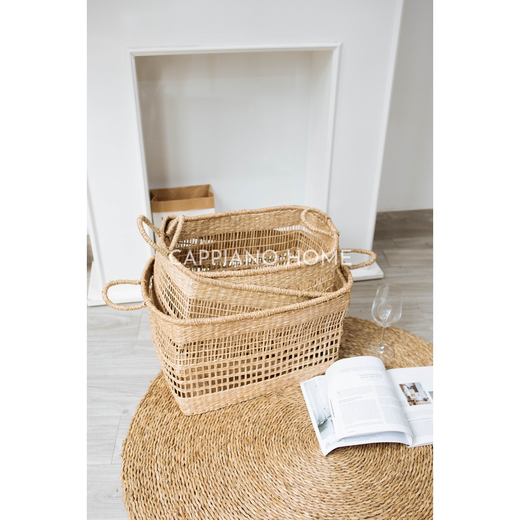 Bộ ba giỏ cói hình chữ nhật, giỏ cói đựng đồ phong cách Bắc âu | Cappiano Home
