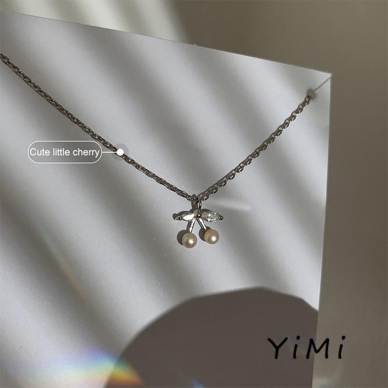 Vòng cổ Mặt Hình Trái Cherry Đính Ngọc Trai Phong Cách Hàn Quốc Lãng Mạn Cho Nữ