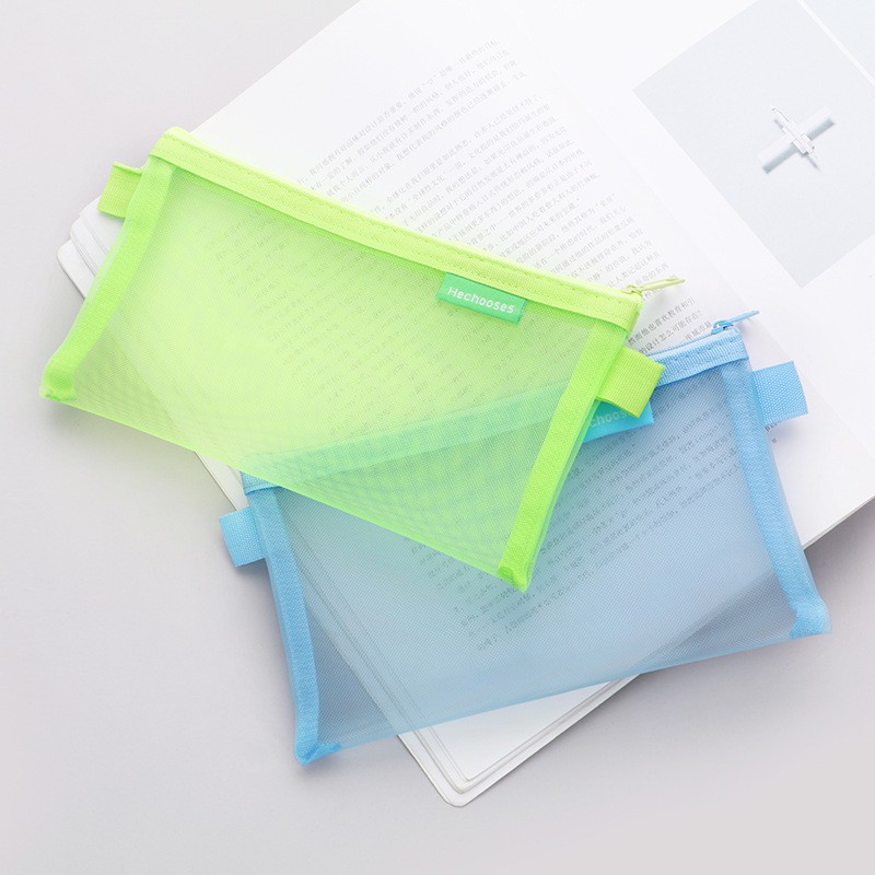 Hộp bút trong suốt vải lưới xuyên thấu 6 gam màu tùy chọn gọn gàng dễ vệ sinh BMBooks