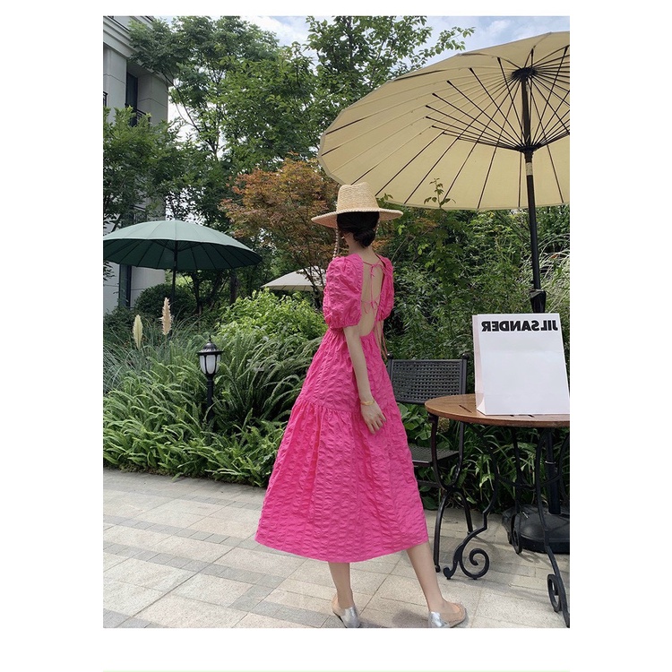 đầm tiểu thư maxi dự tiệc du lịch chất xốp hở lưng cột dây