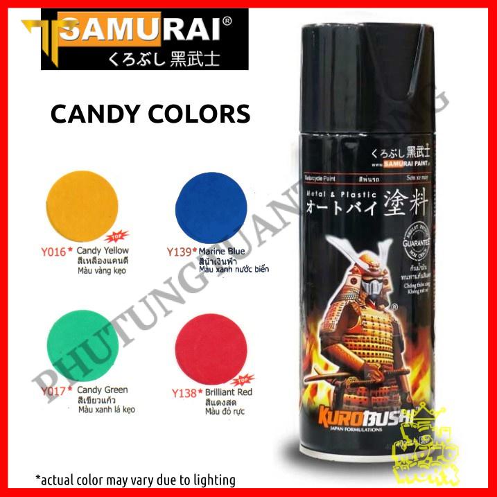 Sơn Xịt Samurai Bảng Màu Candy Xanh Đỏ Vàng Cam Sơn Xe Máy Ô tô và trang trí vật dụng nhà cửa